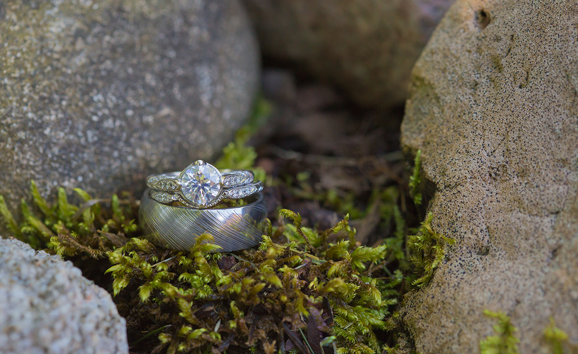 The bride's ring in perfect forest moss at the A Ga Ming Golf Resort in Kewadin, Michigan.