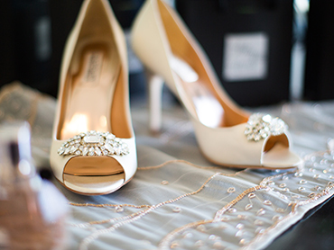 Candices Bridal Shoes before her wedding at the Masonic Temple and Inn at St. Johns