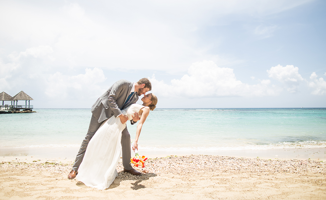 Nicole & Nick during their couples wedding photography session at the Ochi Beach Sandals Resort
